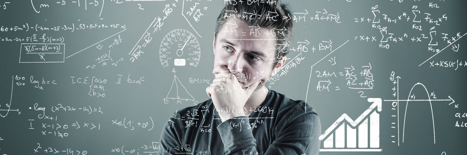 Confused teenager is thinking of a solution to a math formula