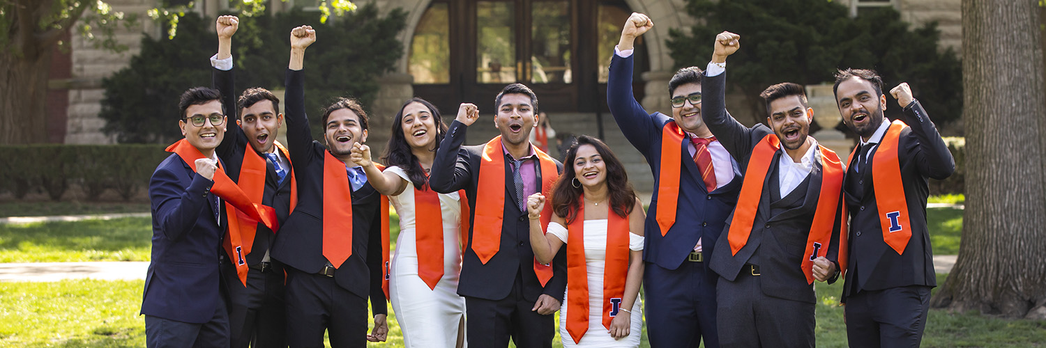Illinois graduates dress in cap and gown, ready to commemorate their time on campus with preparing for the University-wide Commencement in the days ahead.
